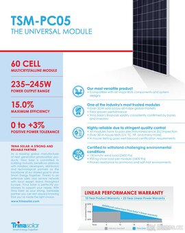 Fotovoltaické panely TRINA SOLAR 235Wp, použité, záruka - 3