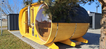 Venkovní oválná sauna s panoramatickým oknem s odpočívárnou - 3