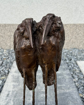 Bronzová socha Pár marabu exotická soška ptáků luxusní dekor - 3