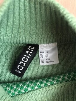 Dívčí zelenobílý svetr s motýlkem H&M, vel. XS - 3
