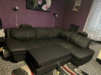 Sedací souprava černá L + Rozkládací pohovka - 3