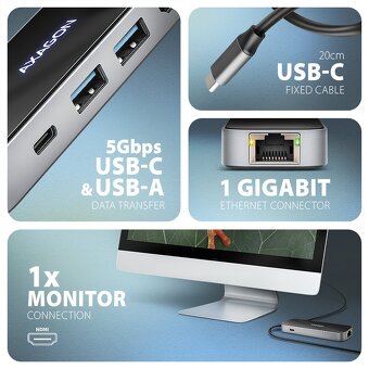 USB HUB | AXAGON HMC 6GLN | HDMI | PD | USB 3.0 | Nový - 3