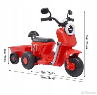 Elektrická motorka pro děti červené se zadní lžící - 3