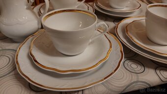 čajový servis, bílý se zlatým proužkem, - 3
