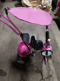 Dětská tříkolka šlapaci - růžová barva s vodící tyčí - 3