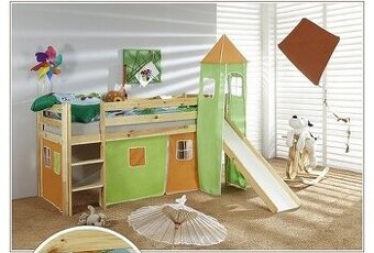 Krásná vyvýšená postel se skluzavkou masiv buk - 3