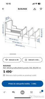 BUSUNGE Rám dětské prodloužitelné postele, bílá, 80x200 cm - 3
