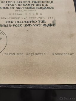 Wehrmacht - oznámení o smrti vojáka v boji - nadporučík - 3