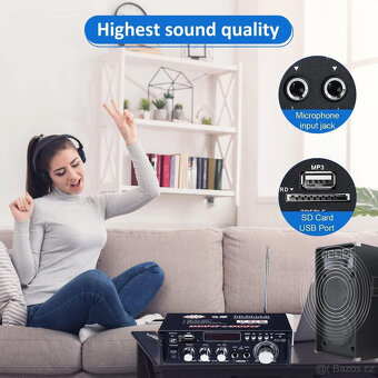 Zesilovac Bluetooth 5.0 Radio stereo 300W+300W 2kanálový - 3