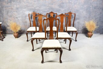 STAROŽITNÝ STŮL+ ŠEST ŽIDLÍ - OŘECHOVÉ DŘEVO - 3