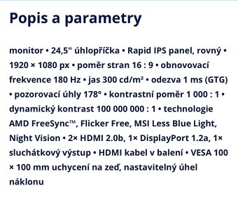 MONITOR - MSI 24,5” 180hz - 3