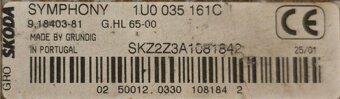 Autorádio Škoda Symphony 1U0035161C kazeta s pinem - 3