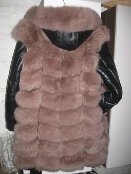 nový kožešinový kožený kabát 2V1 vel.M/L dusty pink - 3