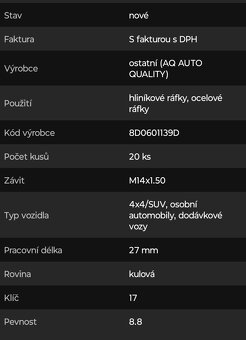 Šrouby 20ks na kola m17 černé nové - 3
