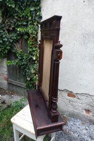 Staré toaletní zrcadlo s vyřezávanými prvky, šuplíky - 3