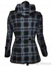 Dámský šedočerný kabát s páskem a kapucí - 3