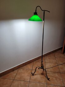 stará stojací podlahová mosazná lampa, zelené stínidlo - 3