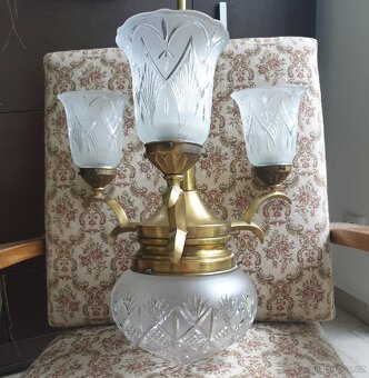 Starožitný lustr art deco mosaz skleněná stínítka - 3