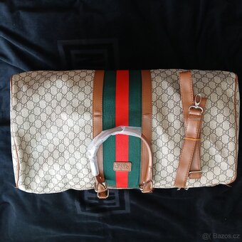 Cestovní omyvatelná taška Gucci béžová s hnědým popruhem - 3