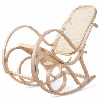 Dřevěné houpací křeslo s tradičním ratanovým výpletem - 3