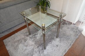 Skleněný jídelní stůl 80x60 s odkládací plochou - 3