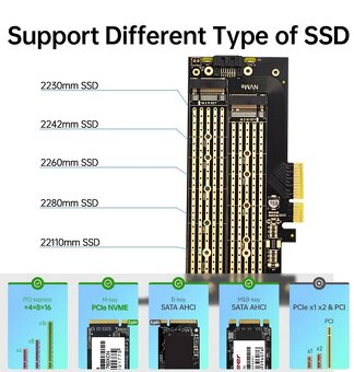 Duální adaptér pro M2 SSD disky PCIE4 MVMe / SATA + přísluše - 3