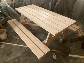 Pivní set, dřevěná lavice, dřevěný stůl - 3