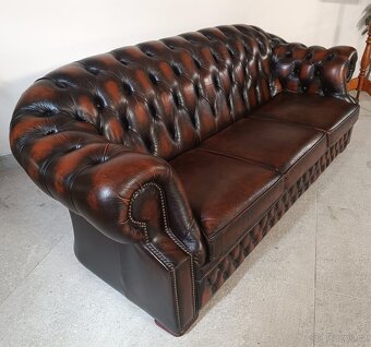 Kožená, Chesterfield souprava 3+2. Originál Centurion. - 3
