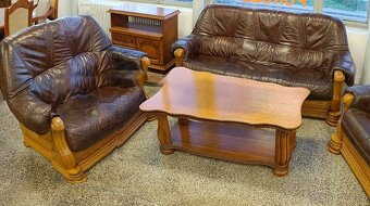 Rustikální kožená sedací souprava, 3 + 2 +1, masív - 3