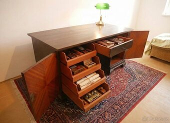 Masivní starožitný psací stůl - dub, ruční řezby vinné révy - 3