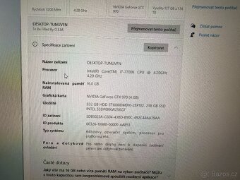 Herní / pracovní PC + monitor MSI – i7-7700K, GTX 970, 16 GB - 3