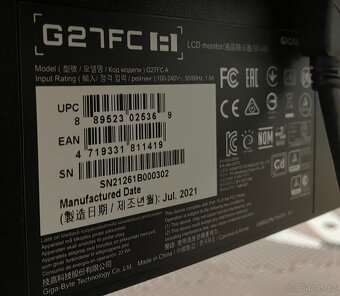 27” Gigabyte G27FC A, 165 Hz, zakřivení 1500R, 1 ms - 3