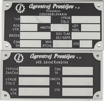 Štítky na BSS, Vihorlat, Agrostroj, Agrozet, STS - 3
