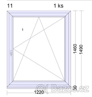 Plastové okno, nové, 1220x1460 mm, trojsklo Ug 0,5W/m2k - 3