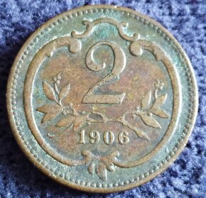 2 haléře 1902,1906,1907 b.zn. F.J.I. Rakousko-Uher
- 3