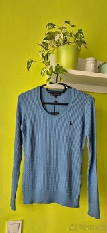 Modrý dámský pletýnkový svetřík - 3