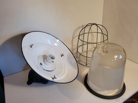 industriální litinová lampa, smaltované stínidlo - 3