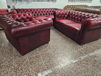 CHESTERFIELD ŠTÝL,BORDOVO-ČERVENÁ KOŽENÁ SEDAČKA - 3