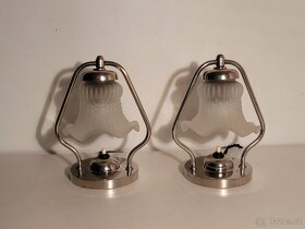 2x Art Deco lampička, niklovaná mosaz, matové stínidlo, pár - 3