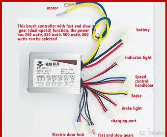 Řídicí jednotka/kontroler 36v 800w s přepínáním rychlosti - 3
