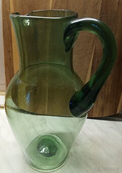 Krásný starožitný džbán, zelené sklo 1,5 l, top s - 3
