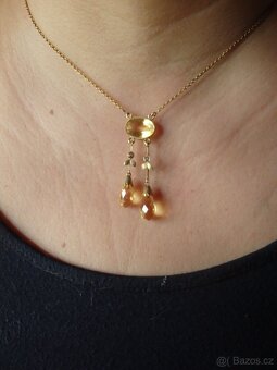 Zlatý 14K starožitný koliér s citríny. - 3