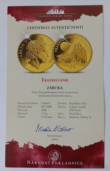 Zlatá inv. mince 1,25 g, AU 585 Transylvánie - 3