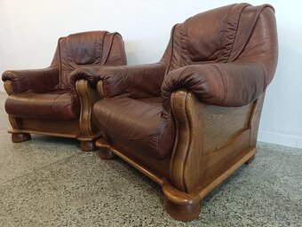 Rustikální kožené křesla, 2 ks, dohromady i zvlášť, masív - 3