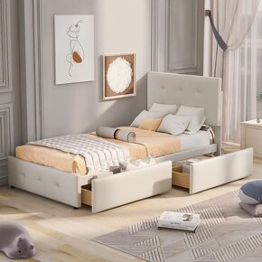 Čalouněná postel 90x200 cm s lamelovým roštem a 2 zásuvkami - 3