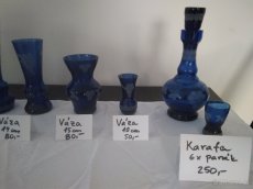 Váza, Karafa, cukrenka - modré broušené sklo - 3