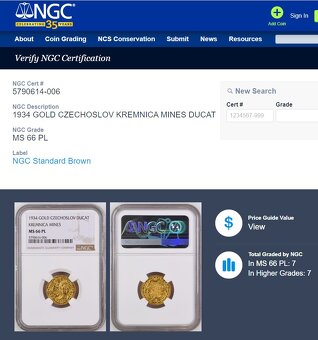 Dukát 1934, Oživení kremnického bánictva, NGC MS 66 PL - 3