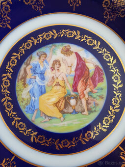 Starožitný porcelánový talíř Tři Grácie Cobalt - 3