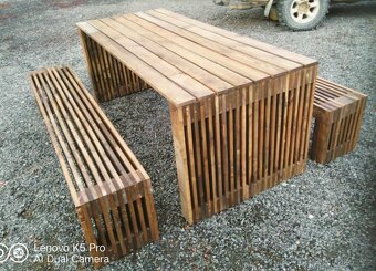 Zahradní modřínový set stůl a lavice - 3