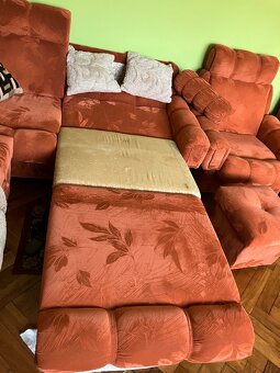 Rozkládací sedačka + 2 křesla + 2 taburety+ 1 úložný taburet - 3